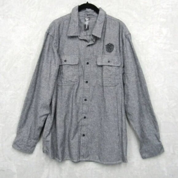 Burnside Gray Flannel Long Sleeve Button Front Shirt XL Embroidered Hops Beer - Picture 1 of 10